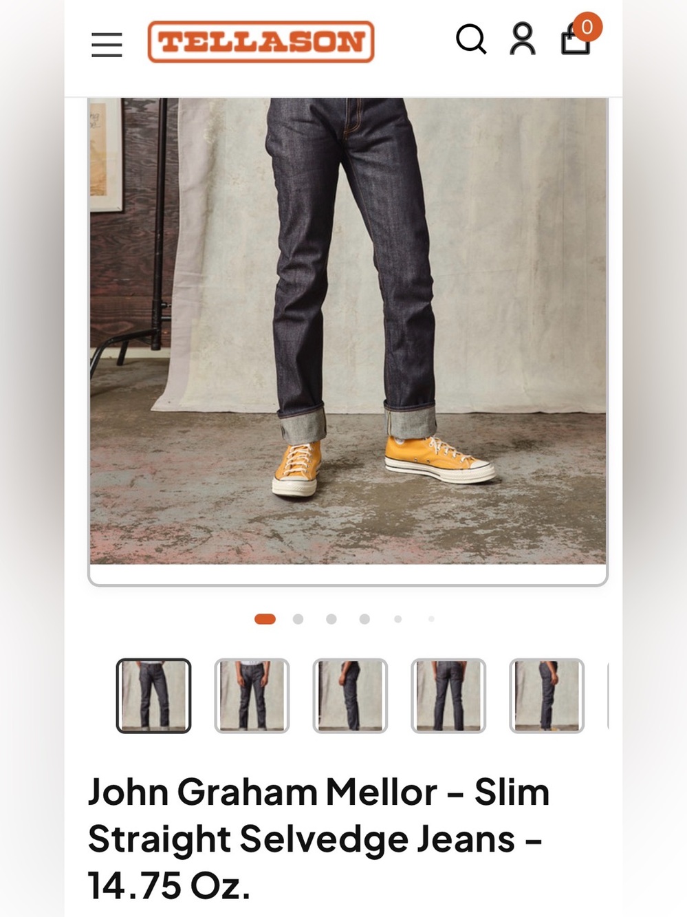 NWOT — Tellason John Graham Mellor — Slim Straight Selvedge Jeans — 14.75 oz.